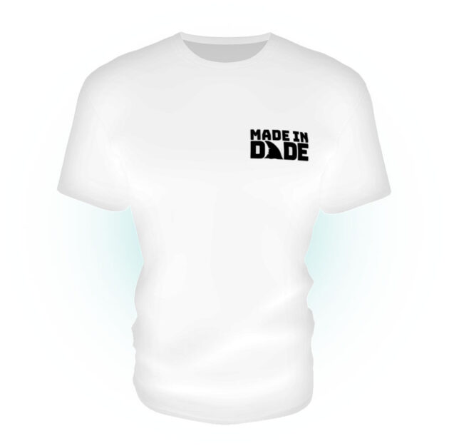 Made In Dade logo with shark dorsal fin in place of the letter A.