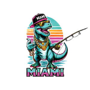 Gold-chain rocking T-Rex in shades and a Miami snapback, this tee is all about big energy and big catches