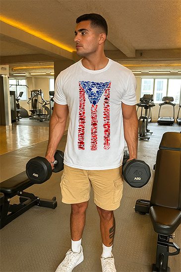 young-man-at-the-gym-wearing-a-tshirt-showing-the-puerto-rico-flag-made-of-fishes-by-Made-In-Dade
