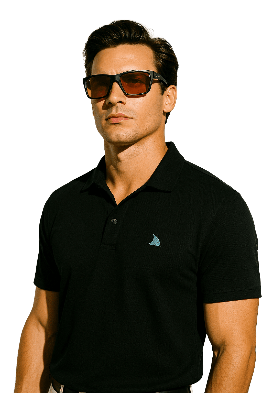 Fit Male Model wearing the Black Polo Fin by Made In Dade
